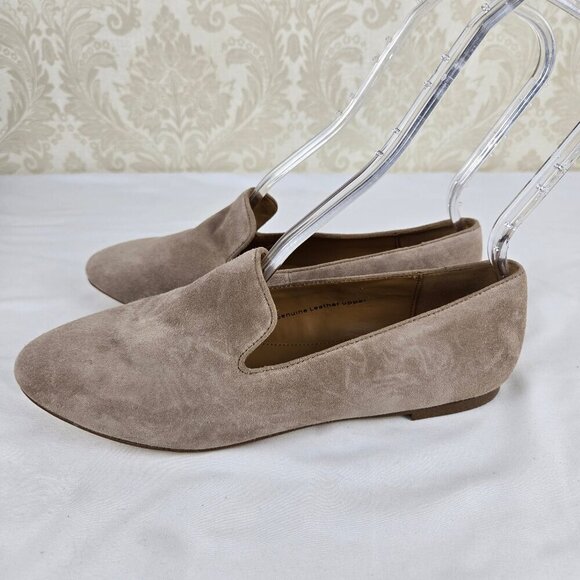 J Crew Outlet Size 9 Cream Taupe Suede Slip On Flats Amond Toe NWOT - Picture 1 of 12